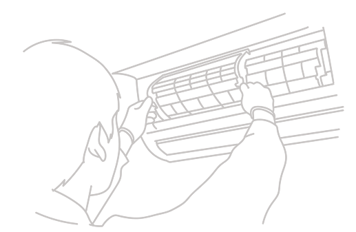 エアコンを清掃しているイラスト